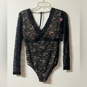 Rene Rofe Black City Of Angels Bodysuit Long Sleeve Sexy Size Small